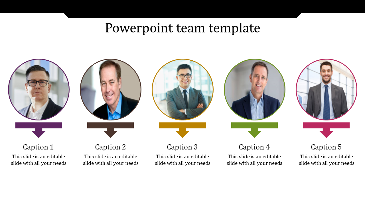 Editable PowerPoint Team  and Google Slides With Five Nodes